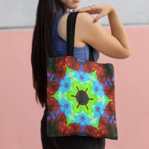 Tote Bag Fleur de Mandala rouge bleu et vert