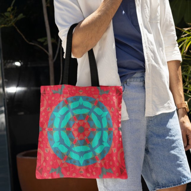 Tote Bag Fleur de Mandala rouge et bleu (Créateur téléchargé)