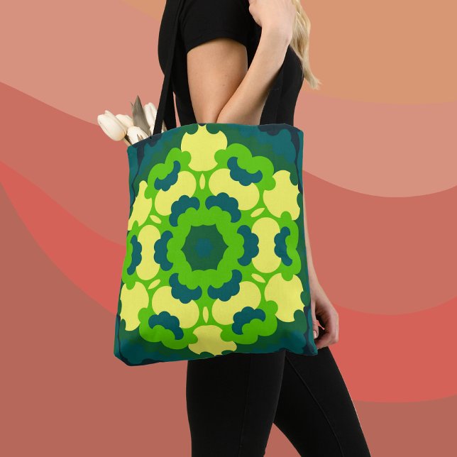 Tote Bag Fleur de Mandala vert jaune et bleu (Créateur téléchargé)
