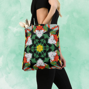 Tote Bag Fleur de Mandala vert orange et jaune