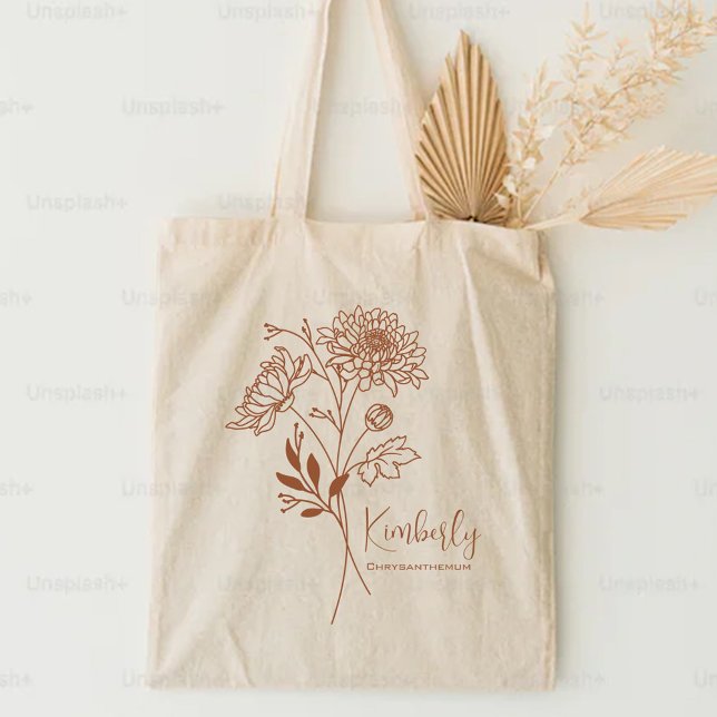 Tote Bag Fleur de mois de naissance personnalisée Novembre  (Créateur téléchargé)