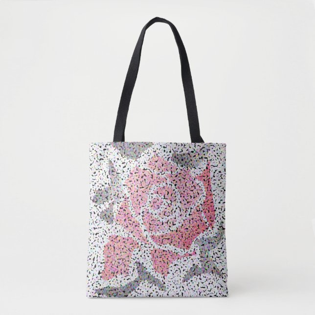 Tote Bag Fleur de mosaïque Abstraite rose rose blanc gris f (Devant)