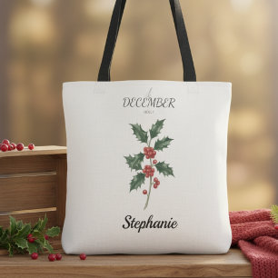 Tote Bag Fleur de naissance de décembre Holly Anniversaire