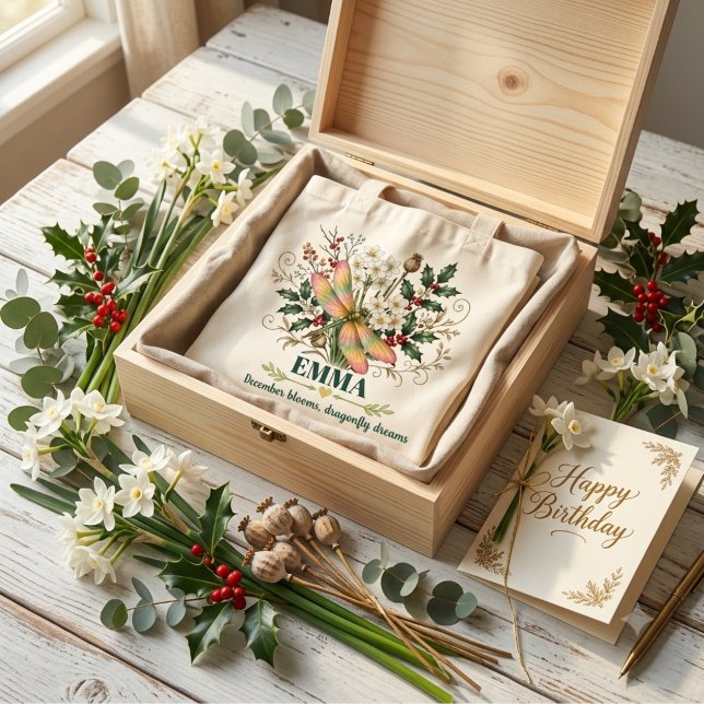 Tote Bag Fleur de naissance de décembre Libellule (Créateur téléchargé)