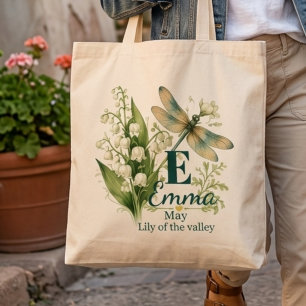 Tote Bag Fleur de naissance de mai Lys de la Vallée Monogra
