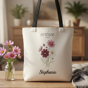 Tote Bag Fleur de naissance d'octobre Cosmos Anniversaire