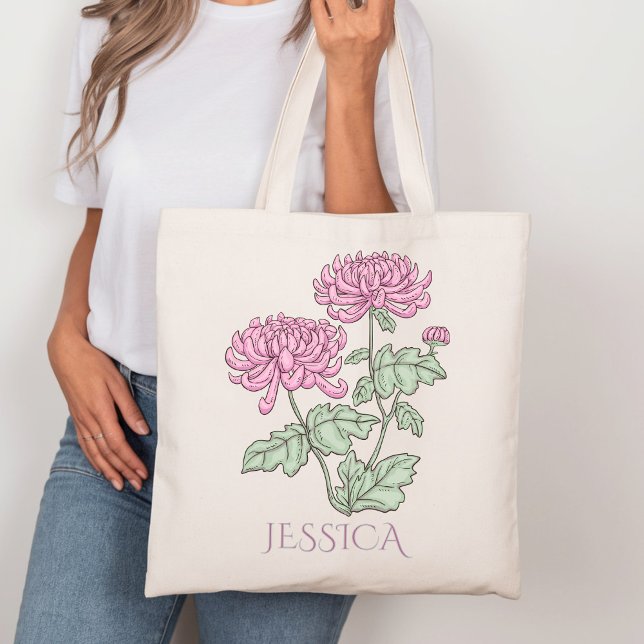 Tote Bag Fleur de novembre mois de naissance Chrysanthème p (Créateur téléchargé)