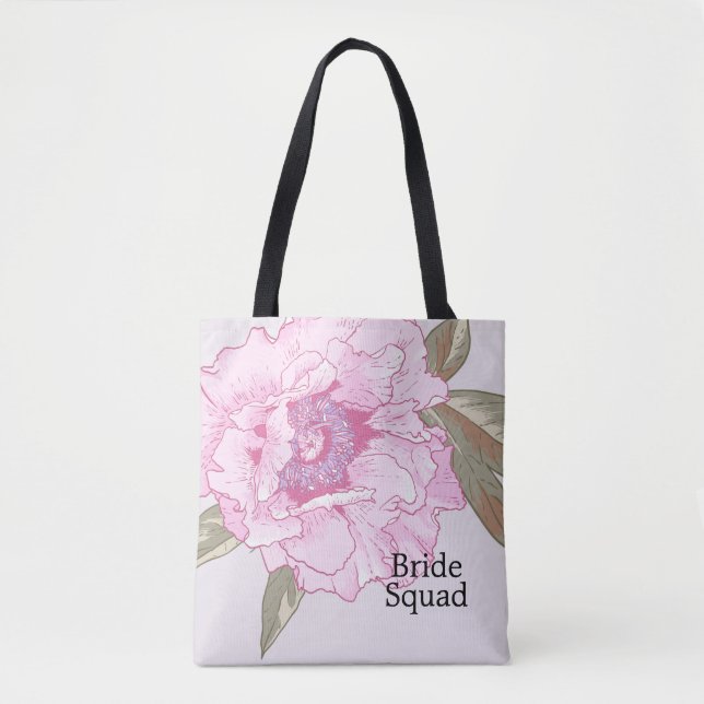 Tote Bag Fleur de Pivoine Élégante Fleurs Mariage Personnal (Devant)