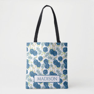 Tote Bag fleur de rose navy bleu
