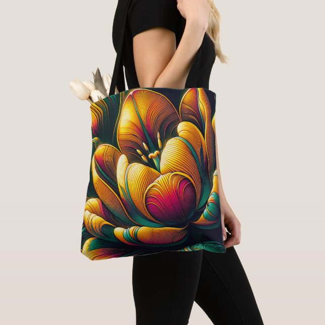 Tote Bag Fleur de tulipe Abstraite rayonnante (De près)