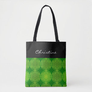 Tote Bag Fleur de vie - motif de timbre - vert