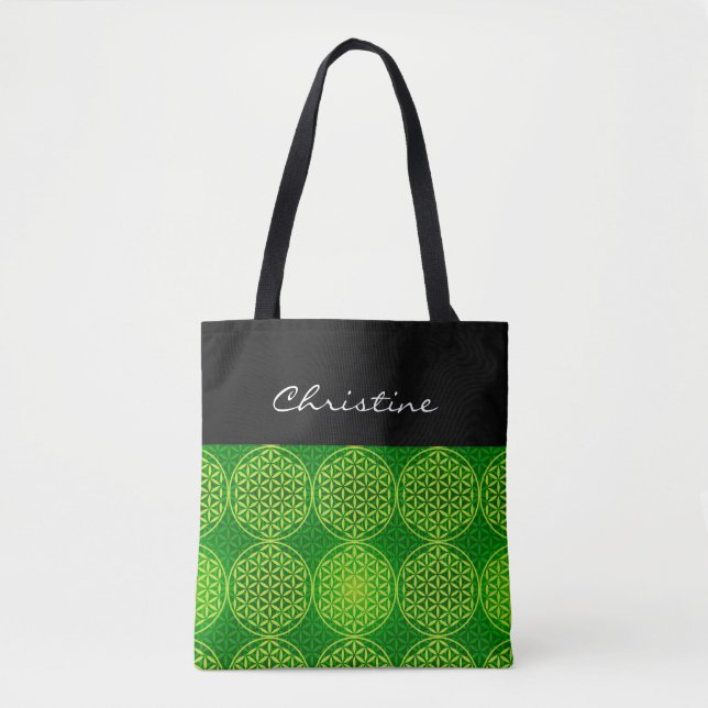 Tote Bag Fleur de vie - motif de timbre - vert (Devant)