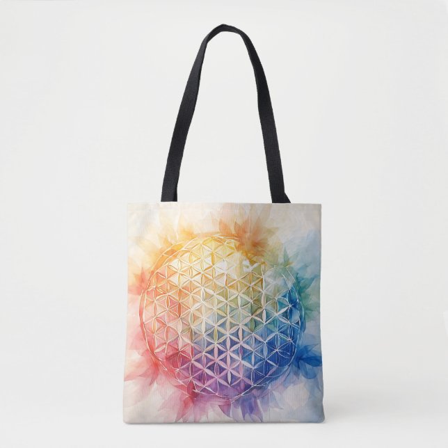 Tote Bag Fleur de vie - Peinture aquarelle (Devant)