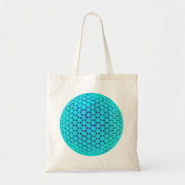 Tote Bag Fleur de vie Turquoise et bleue néon (Devant)