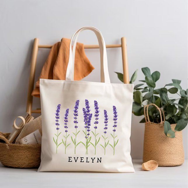 Tote Bag Fleur du mois de la naissance de la lavande / Fleu (Lavender Birth month flower / Mom Birthday Tote Bag)