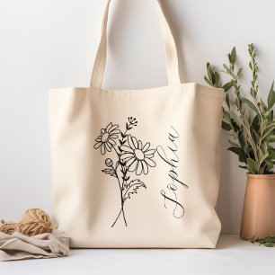 Tote Bag Fleur du mois de naissance personnalisée Avril