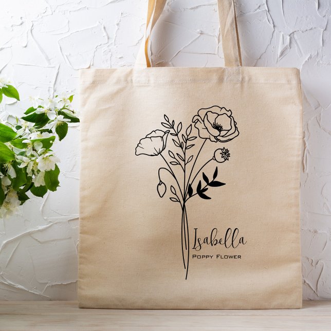 Tote Bag Fleur du mois de naissance personnalisée Boho août (Créateur téléchargé)