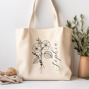 Tote Bag Fleur du mois de naissance personnalisée Février
