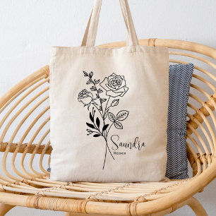 Tote Bag Fleur du mois de naissance personnalisée Juin Bota