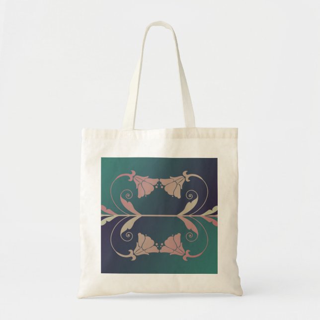 Tote Bag Fleur fuschia Art nouveau rose bleu vert élégant (Devant)