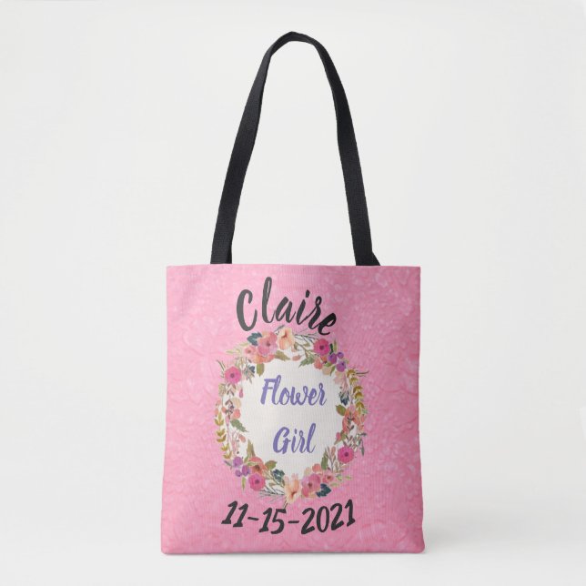 Tote Bag Fleur Girl Floral Wreath Design (Devant)