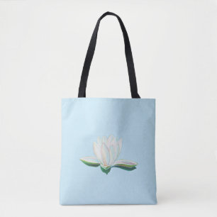 Tote Bag Fleur Lotus Blanc Illustration Bleu clair