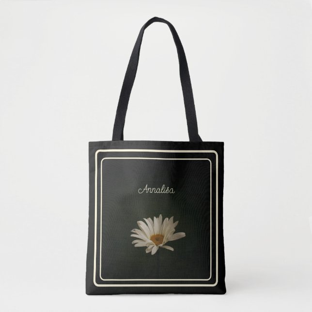 Tote Bag Fleur marguerite décontractée Noir personnalisé (Devant)