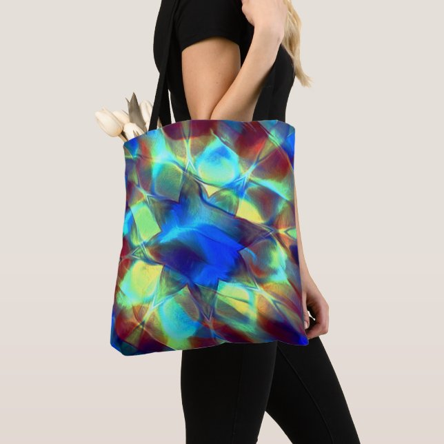 Tote Bag Fleur numérique bleue intense contrastant avec le  (De près)