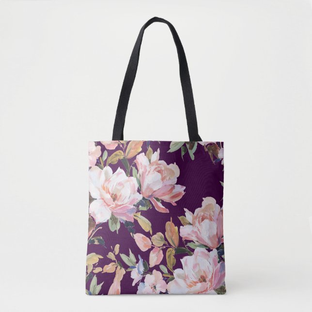 Tote Bag Fleur peinte à la main, florale, aquarelle, art, v (Devant)