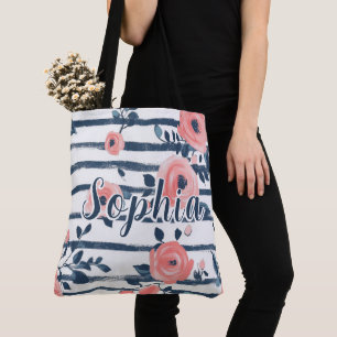 Tote Bag Fleur Préparatoire Côtière Marine Personnalisée Ra