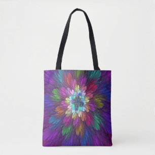 Tote Bag Fleur psychédélique colorée Art fractal Abstrait
