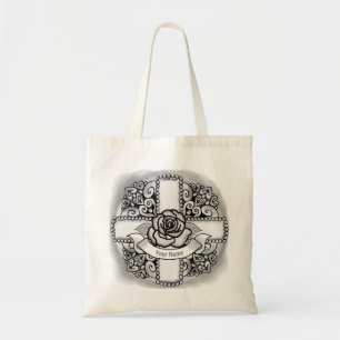 Tote Bag Fleur rose Filigree Christian Cross