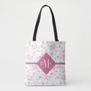 Tote Bag Fleur rose molle d'aquarelle du monogramme