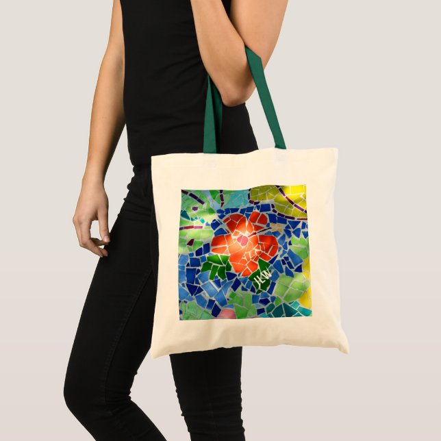 Tote Bag Fleur rouge en mosaïque colorée (Devant (produit))