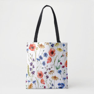 Tote Bag Fleur sauvage Aquarelle Poppy Chamomile Arrière -