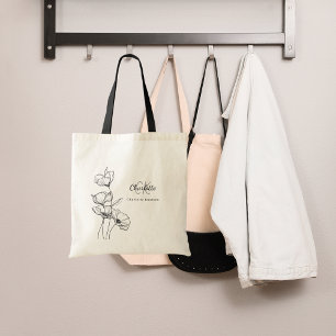 Tote Bag Fleur sauvage art simple nom monogramme