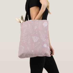 Tote Bag Fleur Sauvage Blanche Délicate sur Rose Pâle