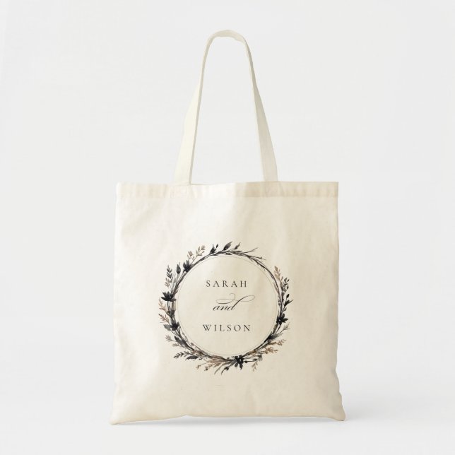 Tote Bag Fleur sauvage Boho Black Brown Automne Mariage (Devant)