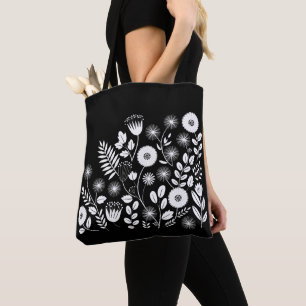 Tote Bag Fleur sauvage Boho noir et blanc