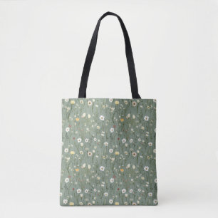 Tote Bag Fleur sauvage Dusty Sage Floral Vert