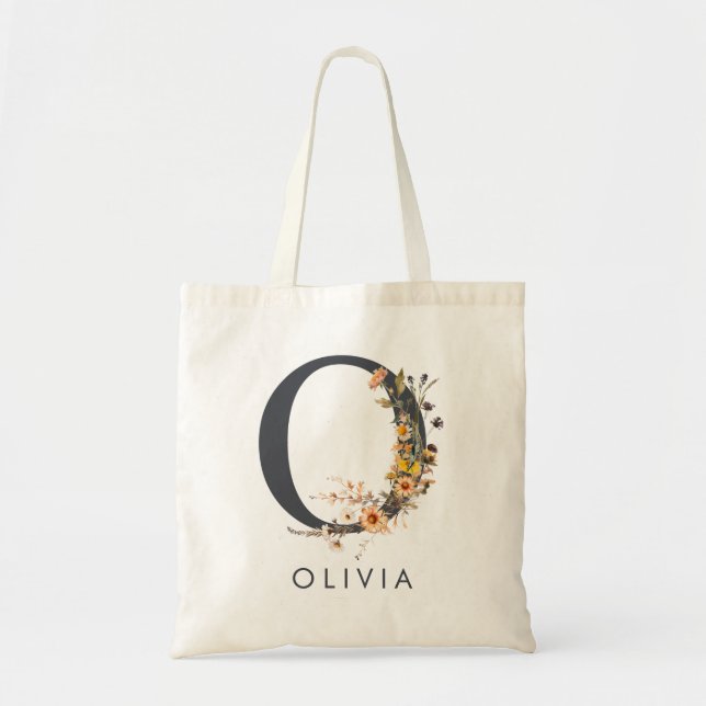 Tote Bag Fleur sauvage initiale O (Devant)