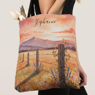Tote Bag Fleur sauvage personnalisée de coucher de soleil