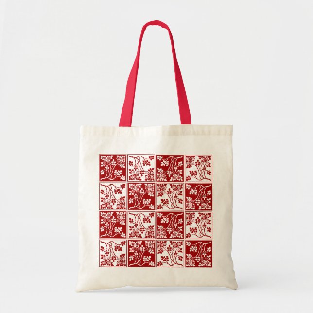 Tote Bag Fleur sauvage Rouge Blanc Carrelé Joli À damiers F (Devant)