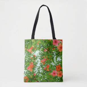 Tote Bag Fleur tropicale orange rouge vert vert floral élég
