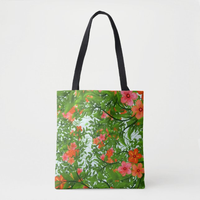 Tote Bag Fleur tropicale orange rouge vert vert floral élég (Devant)