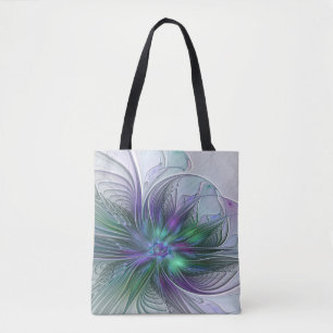 Tote Bag Fleur vert violet Art Abstrait moderne Fractal