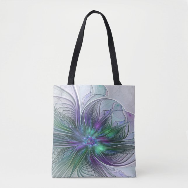 Tote Bag Fleur vert violet Art Abstrait moderne Fractal (Devant)