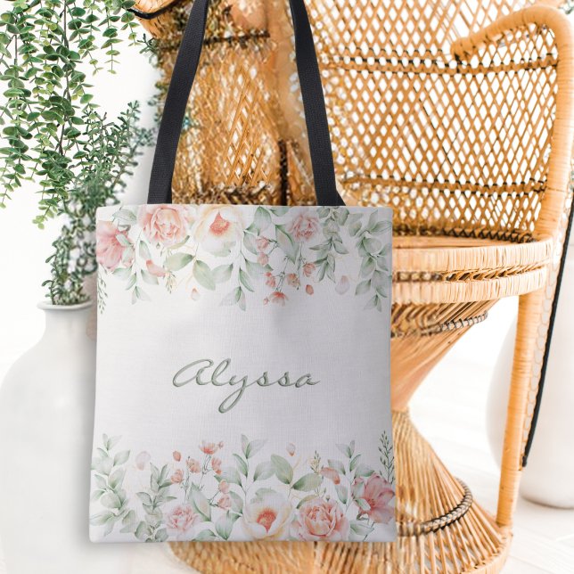 Tote Bag Fleur verte Crème orange Sage (Créateur téléchargé)