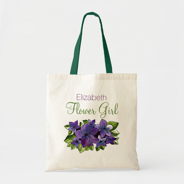 Tote Bag Fleur verte violette avec nom Flower Girl (Devant)