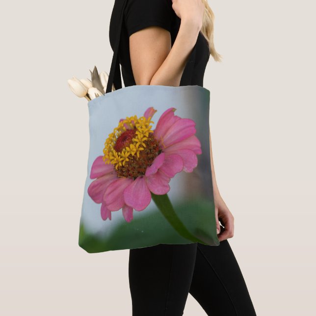 Tote Bag Fleur Zinnia rose (De près)